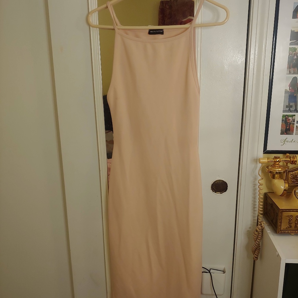 PLT Dusty Pink Frilled Hem Midi Dress (UK 10)